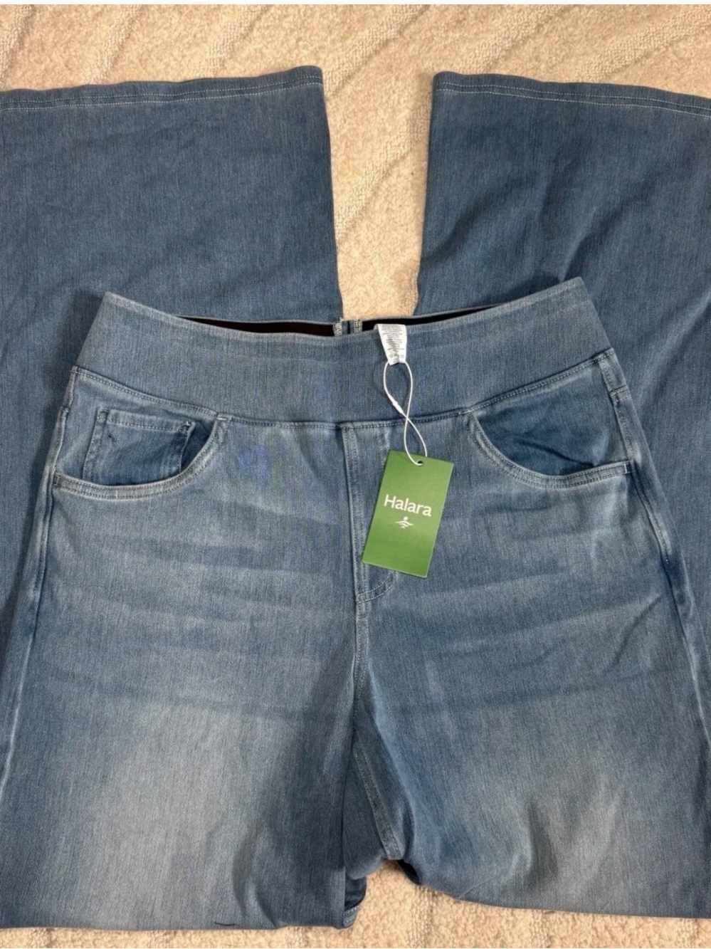 HALARA Pull On  High Waist Washed Blue Denim-Look Joggers Size Large